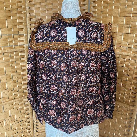 NWT Anthropologie Othilia Sera Ruffled Blouse Womens Top Neutral Multi Medium - Picture 11 of 14